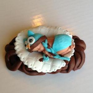 Woodland Baby Shower Owl Fondnat Cake Topper Baby..