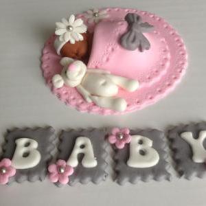 Baby Shower Cake Topper Fondant Edible Pink And..