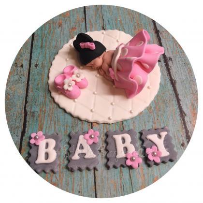 Minnie Mouse Baby Shower Fondant Cake Topper