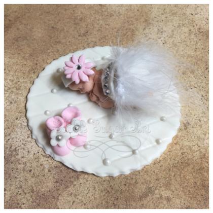 Baby Shower Cake Pink Feather Tutu Topper Fondant..