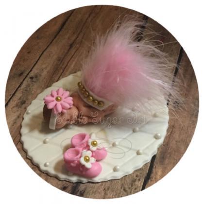 Baby Shower Cake Pink Feather Tutu Topper Fondant..