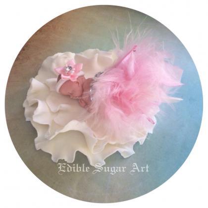 Baby Shower Cake Topper Pink Feather Tutu Topper..