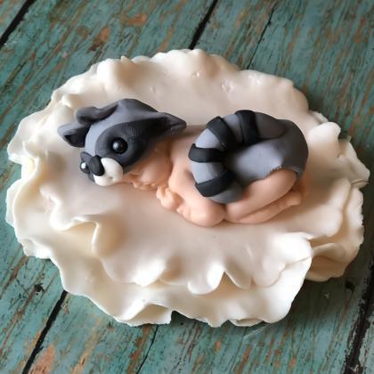 Woodland Baby Shower Cake Topper, Raccoon Baby..
