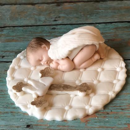 Baby Boy Christening Cake Topper Fondant White..