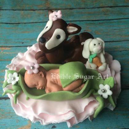 Woodland Deer Babyshower Cake Topper Fondant Baby..