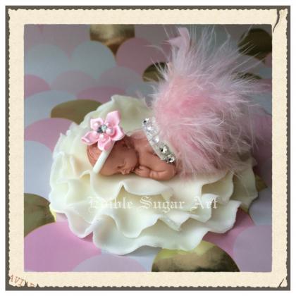 Baby Shower Cake Topper Baby Fondant Pink Feather..