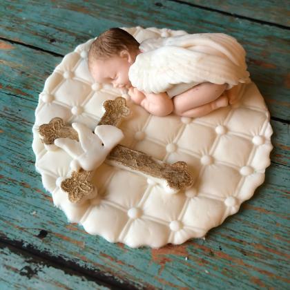Baby Boy Christening Cake Topper Fondant | White..