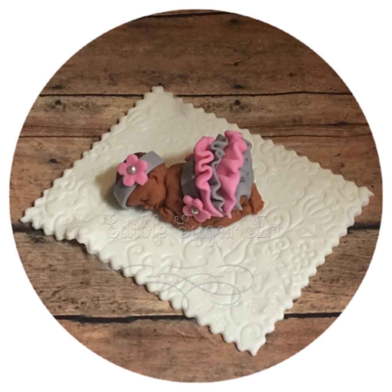 Baby Shower Cake Topper Fondant Baby Pink And Grey Vintage