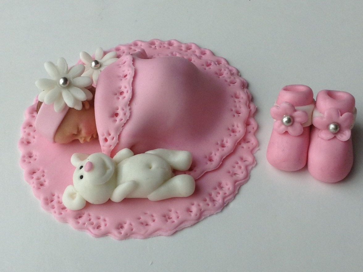 Baby Shower Cake Fondant Cake Topper Baby Girl Edible Cake Topper Baby Quilt Baby Booties