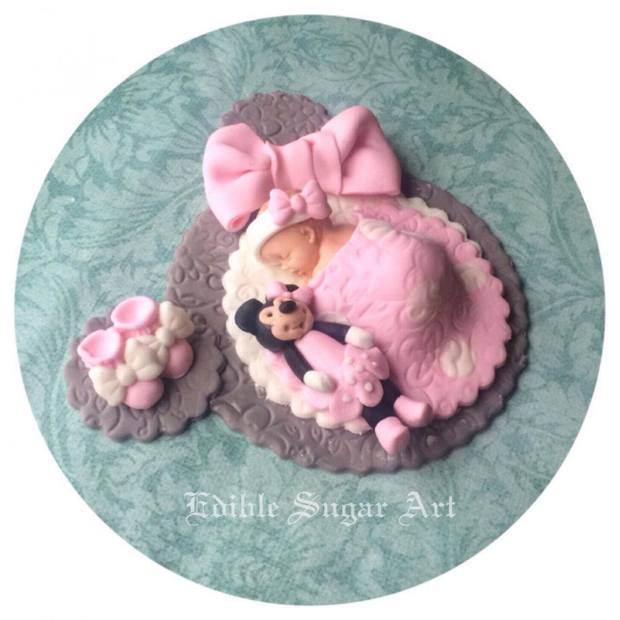 Minnie Mouse Baby Shower Fondant Cake Topper Baby Booties And Quilt
