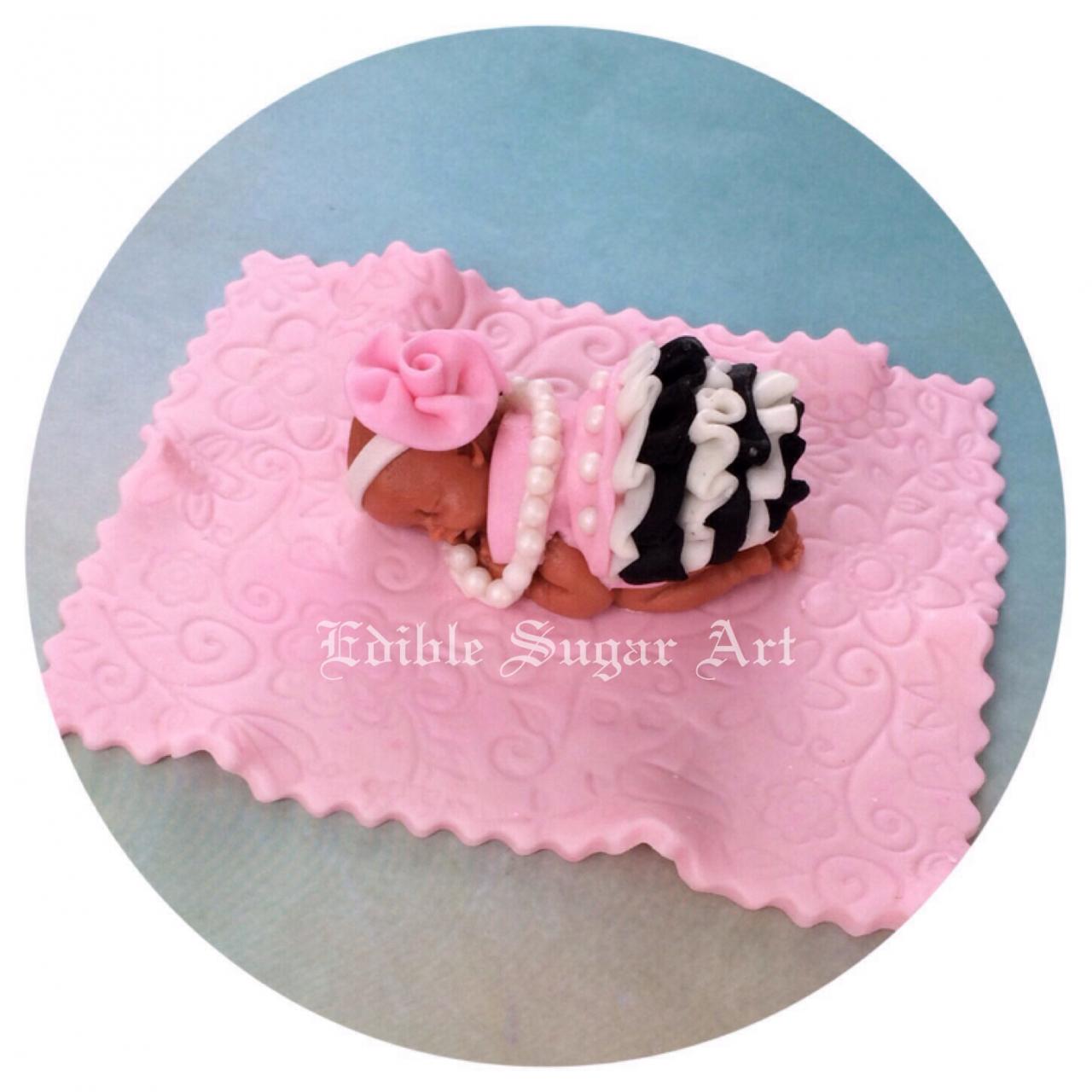 Baby Shower Cake Topper Fondant Edible Pink And Grey Baby Shower Theme Baby Girl