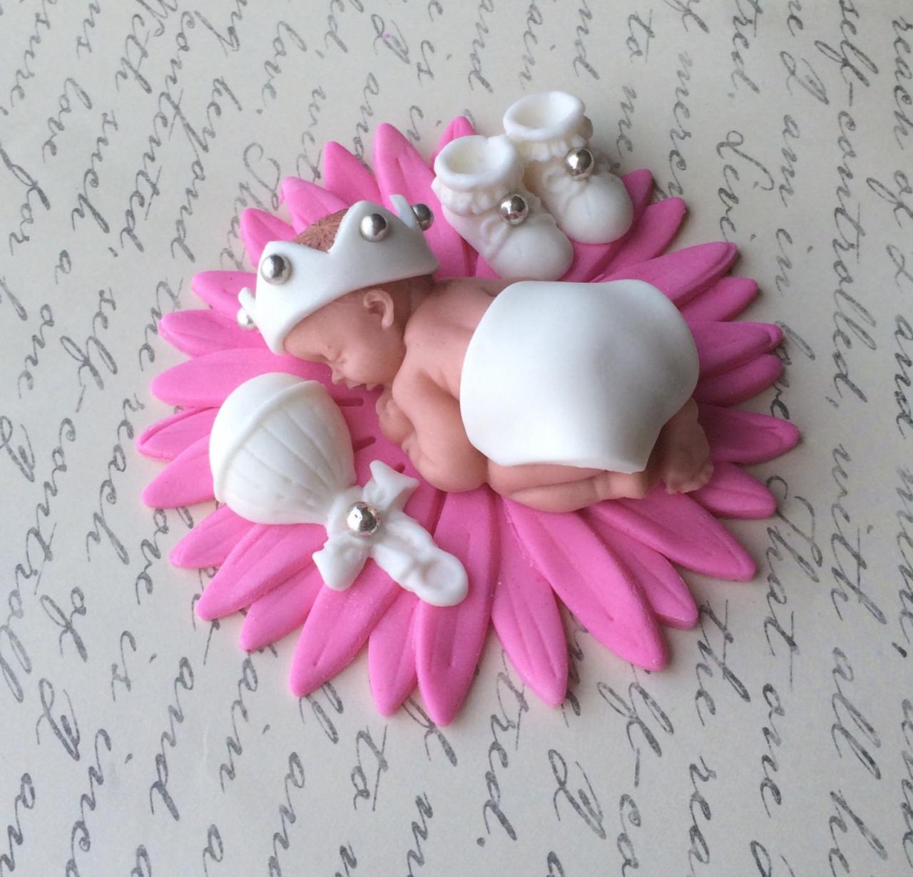 BABY SHOWER CAKE Topper princess nursery decorations invitations new baby girl cake topper Fondant Pink Daisy Baby Girl Flower