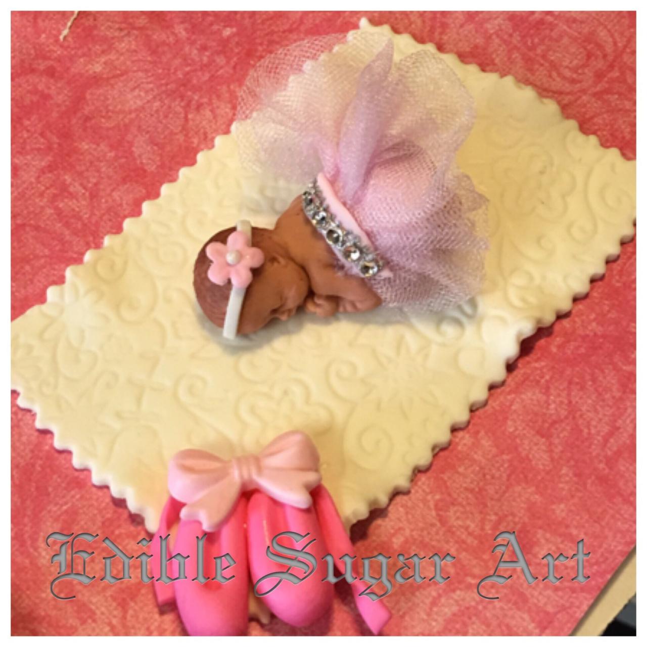 BABY SHOWER CAKE Pink Feather Tutu Topper Fondant Baby Tutu Cake Topper