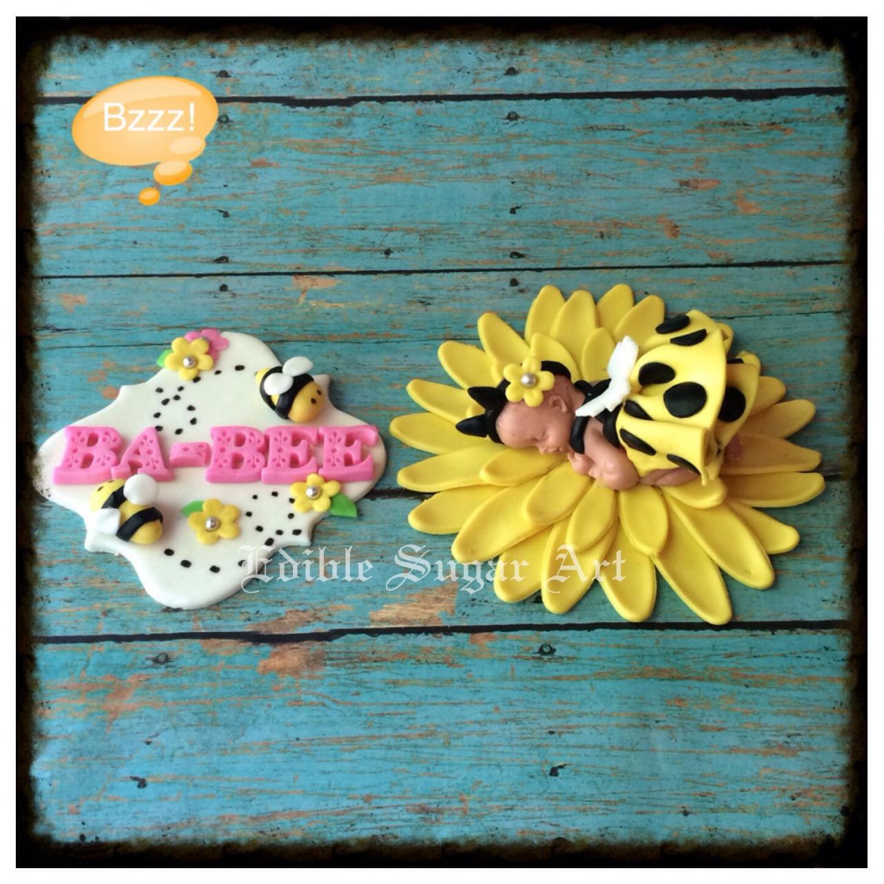 BUMBLE BEE BABY Shower Cake topper fondant toppers baby shower first birthday bumble bee flower decorations favors edible toppers