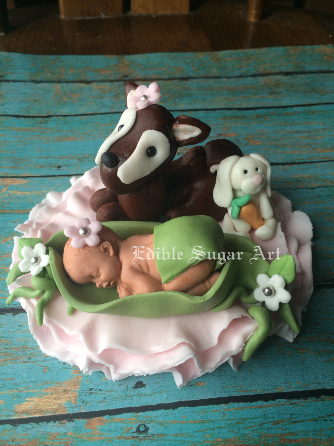Woodland Deer Babyshower Cake Topper Fondant Baby Girl Or Boy Woodland Theme Baby Deer