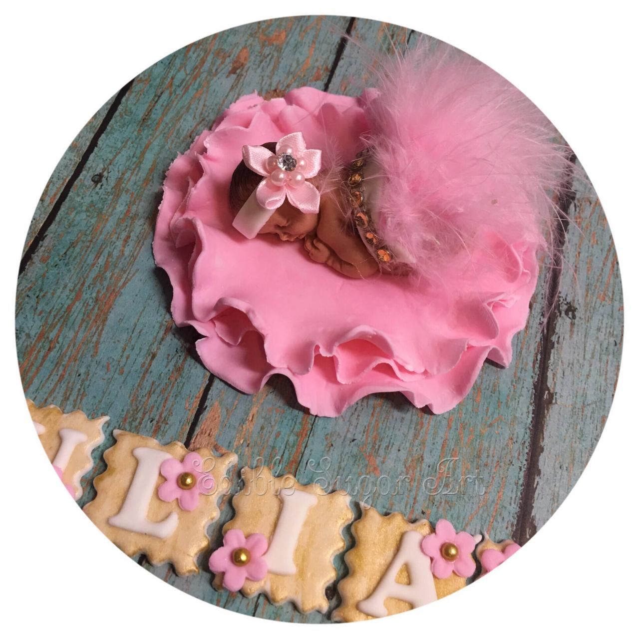 BABY SHOWER CAKE Topper Baby Fondant Pink Feather Tutu Topper Fondant