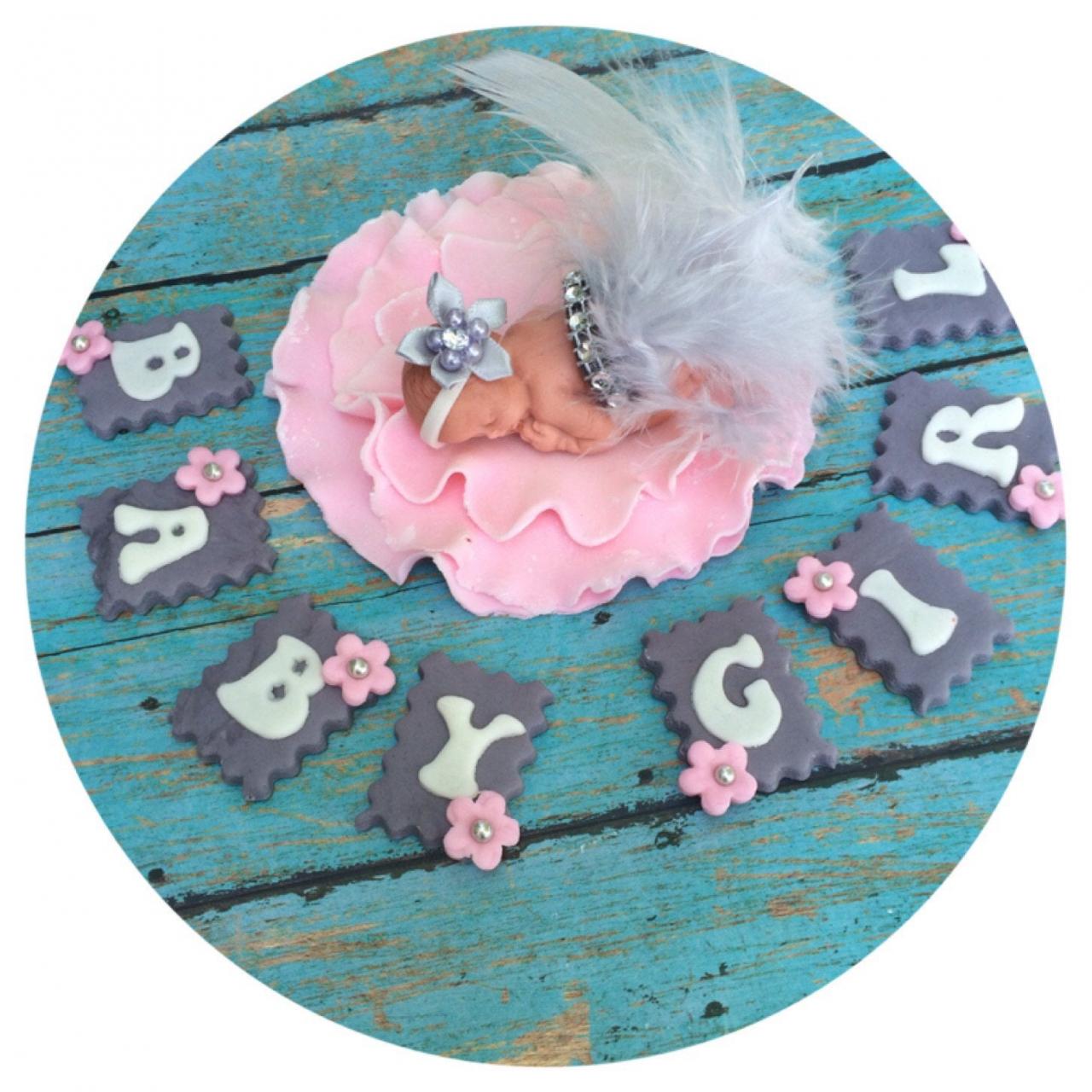 BABY SHOWER CAKE Pink Feather Tutu Topper Fondant Baby Tutu Cake Topper