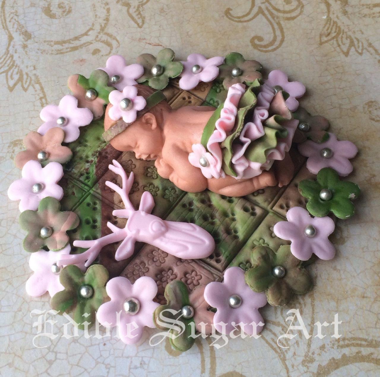Woodland Baby Shower Deer Cake Topper Fondant Cake Topper Camo Baby Pink Camo Hunting
