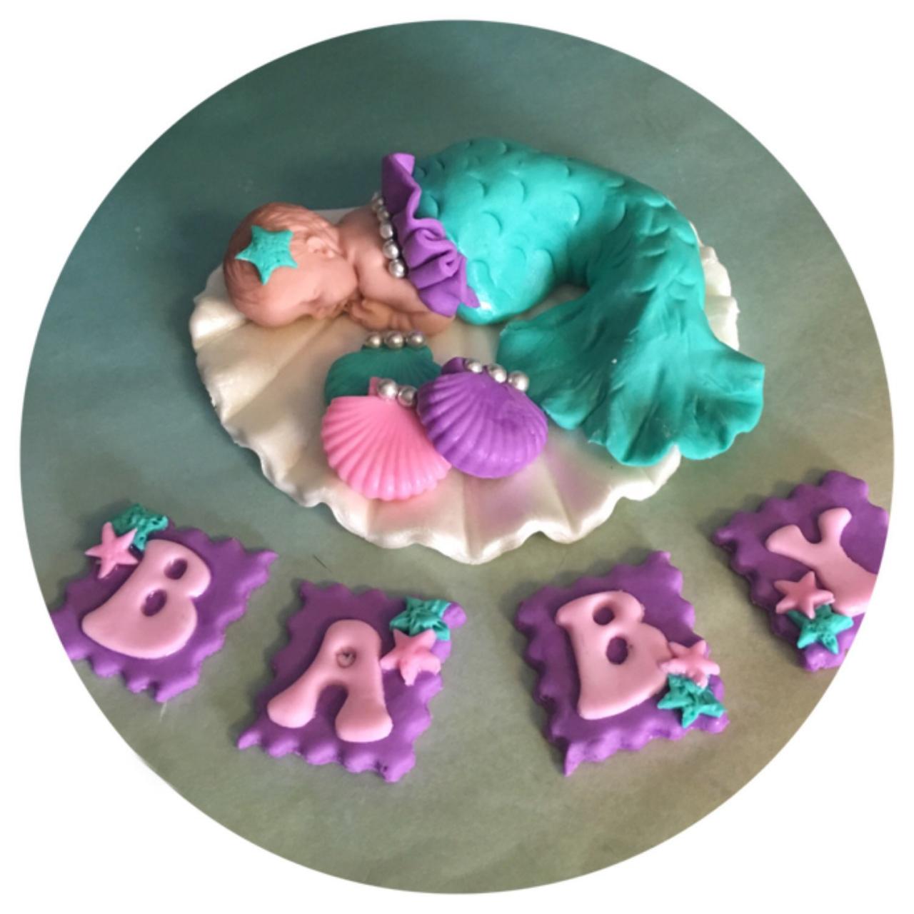 MERMAID BABY SHOWER Cake Topper Fondant baby Mermaid Nursery Invitations nautical boat Tutu Cake Topper Fondant Cake Topper baby girl