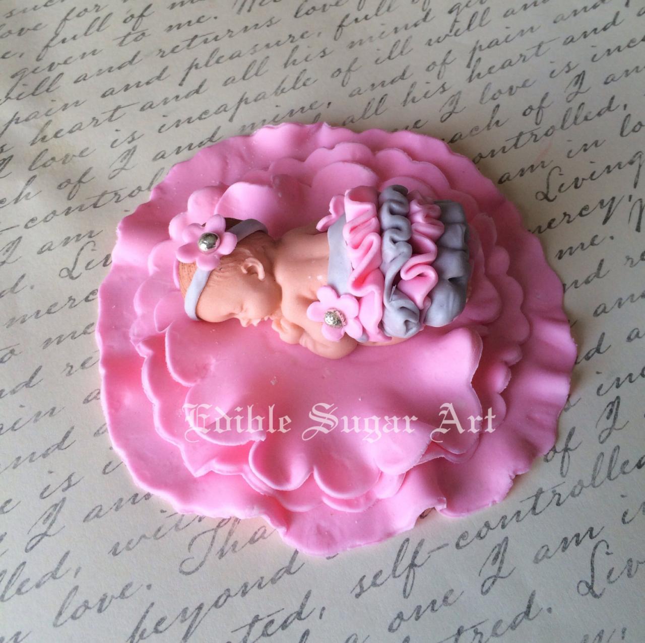 PINK and GRAY BABY Shower Fondant Cake topper