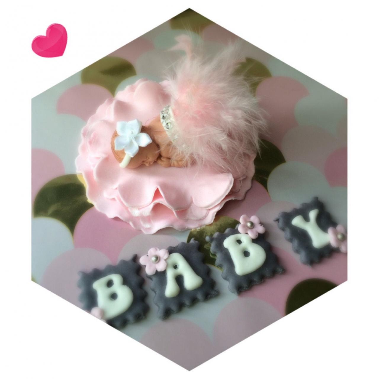 PRINCESS BABY SHOWER vintage Cake Topper nursery Pink feather tutu Topper Fondant baby Tutu Cake Topper Fondant Cake Topper baby girl