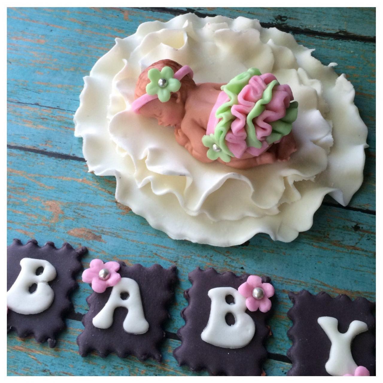 BABY SHOWER CAKE Topper fondant cake topper baby shower decor cake topper princess baby shower spring baby shower pink and green baby 