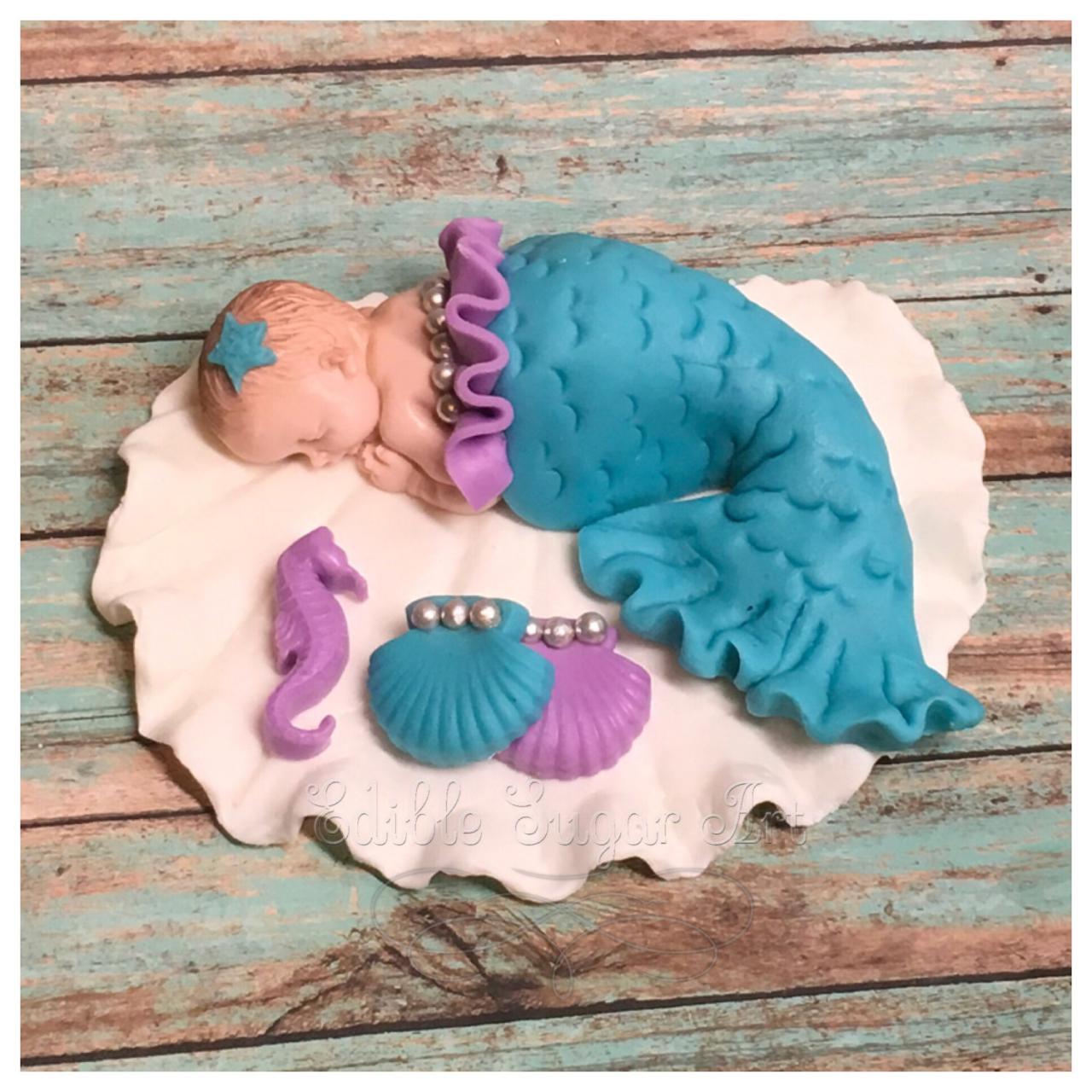 Mermaid Baby Shower Cake Topper / Fondant / Baby Shower Cake Topper / Mermaid Decor / Mermaid Baby Shower /. Mermaid Topper