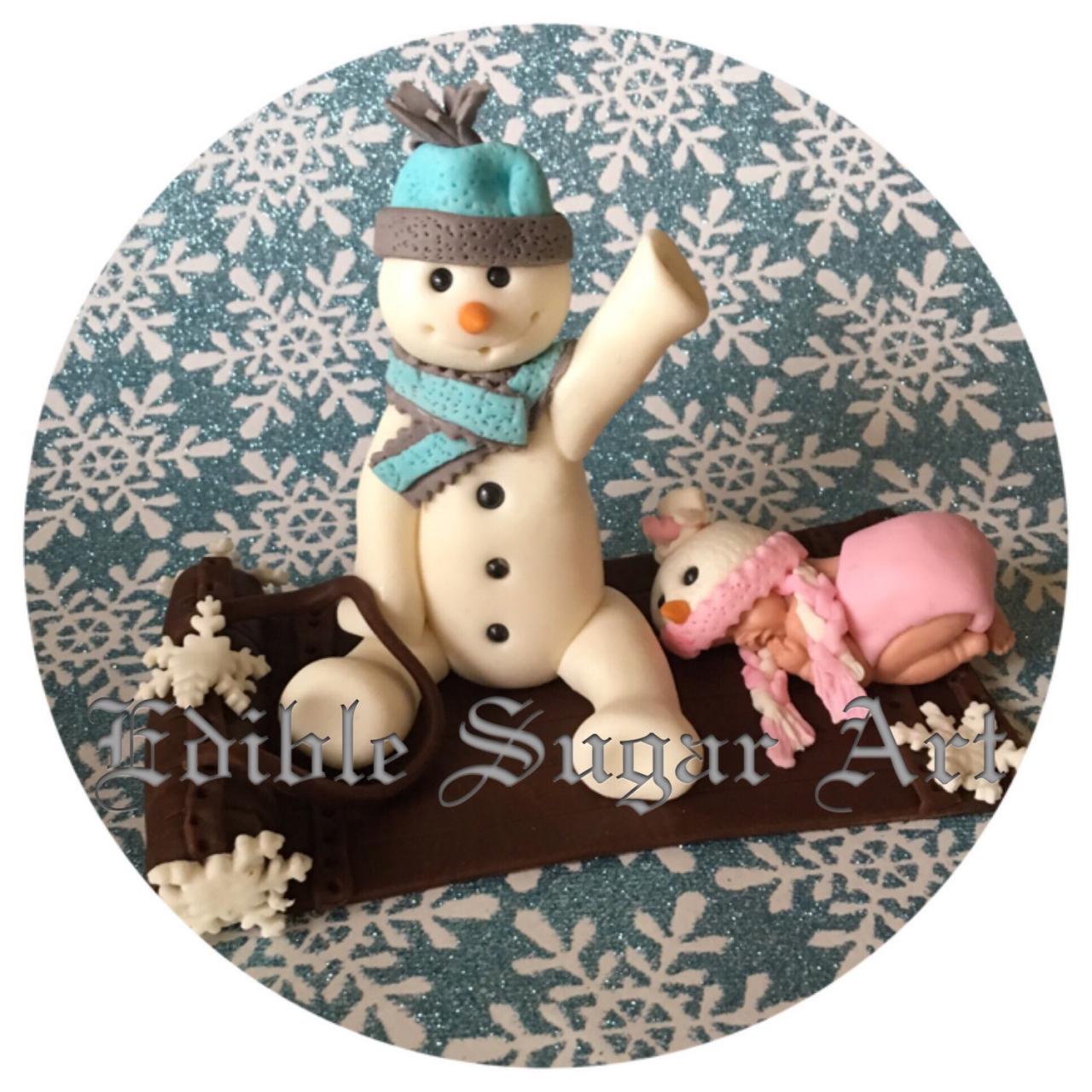 Winter Wonderland Baby Shower Fondant Cake Topper Snowman Snowflakes Sled Christmas