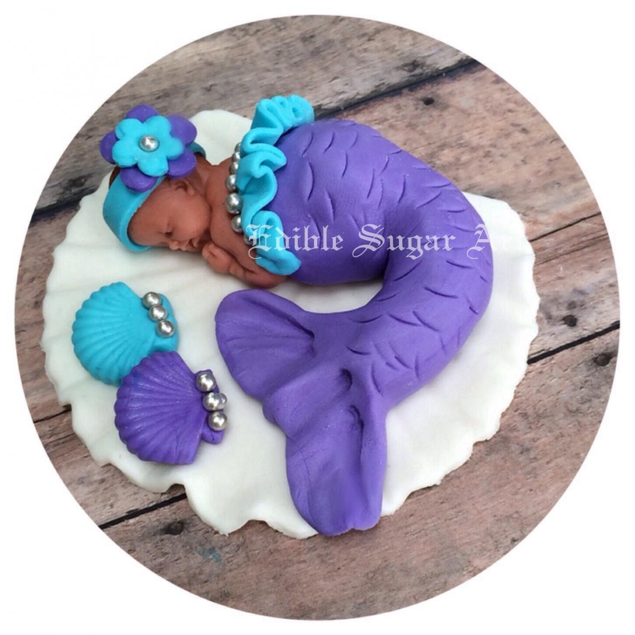 Mermaid Baby Shower Cake Topper / Fondant / Baby Shower Cake Topper / Mermaid Decor / Mermaid Baby Shower /. Mermaid Topper