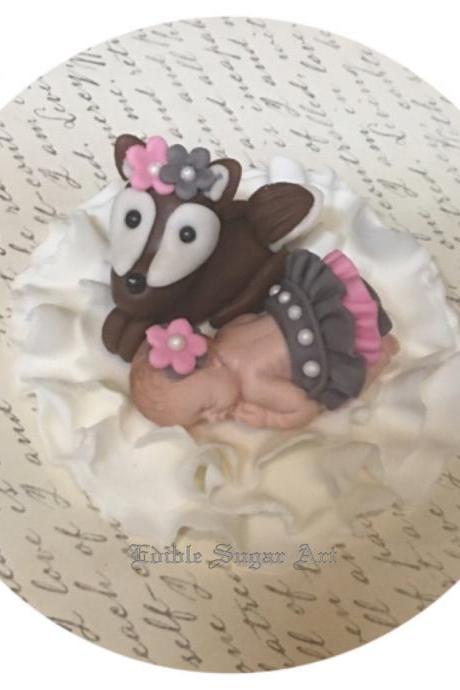 Woodland Baby Shower Deer Cake Topper Fondant Cake Topper Camo Baby Pink Camo