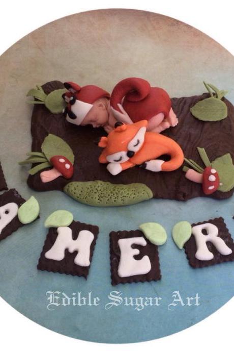 Woodland Fox Baby Shower Cake Topper What Does The Fox Say Baby Boy Fox Beenie Hat