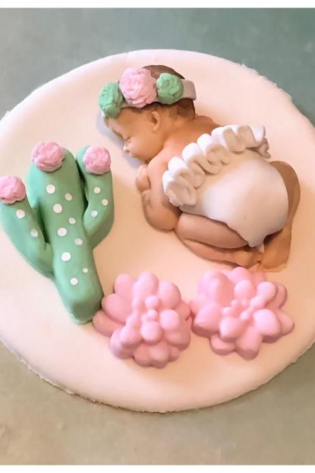 Cactus Baby Shower Fondant Cake Topper