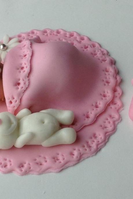 Baby Shower Cake Fondant Cake Topper Baby Girl Edible Cake Topper Baby Quilt Baby Booties