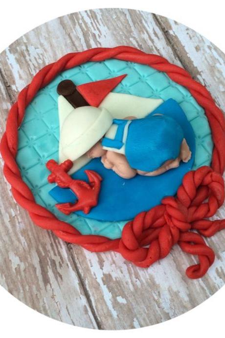 Nautical Baby Shower Fondant Cake Topper Sail Boat Anchor Baby Decorations
