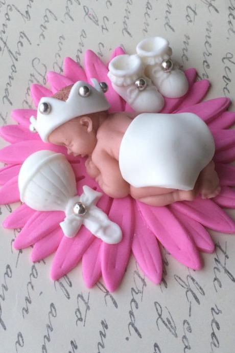 BABY SHOWER CAKE Topper princess nursery decorations invitations new baby girl cake topper Fondant Pink Daisy Baby Girl Flower