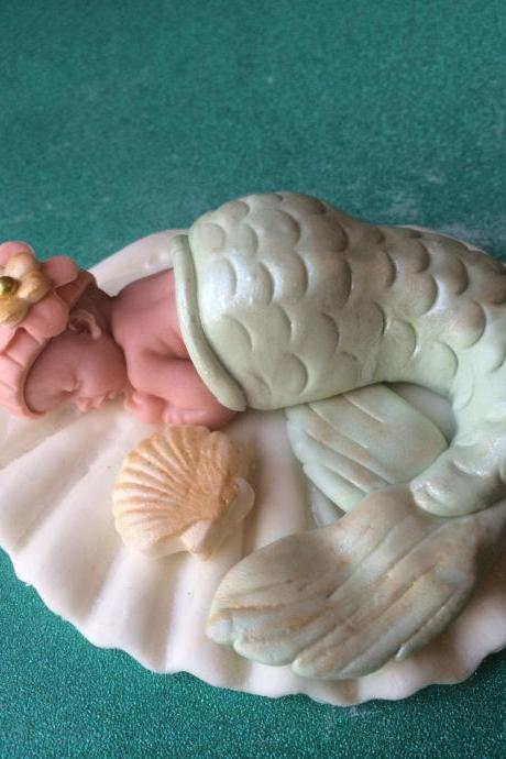 MERMAID BABY SHOWER Cake Topper Fondant baby nautical boat Tutu Cake Topper Fondant Cake Topper baby girl