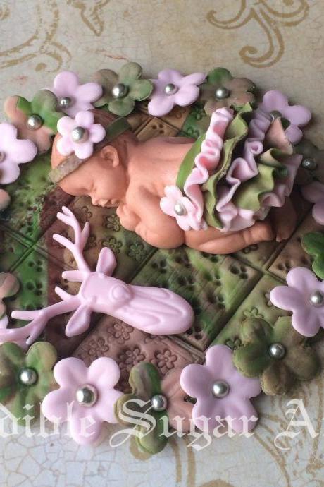 WOODLAND BABY SHOWER Deer Cake Topper Fondant cake topper camo baby pink camo hunting