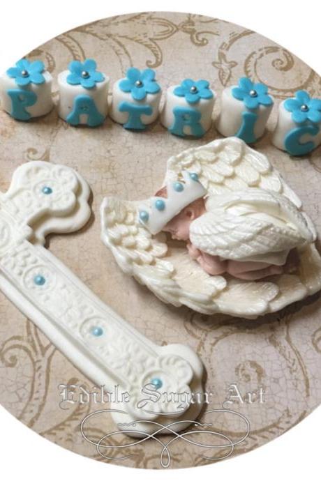 BAPTISM CAKE TOPPER Christening Angel wings Gown Cross Baby Shower Baptism cake topper Baptism Invitations Party Decorations Cross Bible