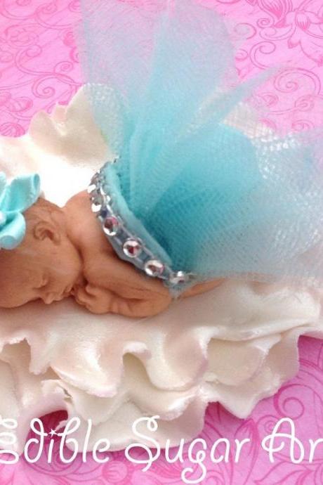 BALLERINA BABY SHOWER Cake Topper princess baby girl tulle skirt Fondant Cake Topper baby girl Tutu