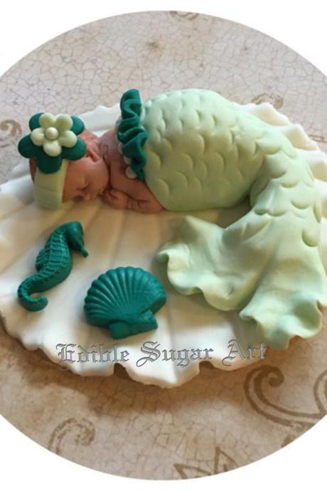 MERMAID BABY SHOWER Cake Topper mermaid nursery mermaid invitations Fondant baby nautical boat Tutu Cake Topper seashell seahorse baby girl
