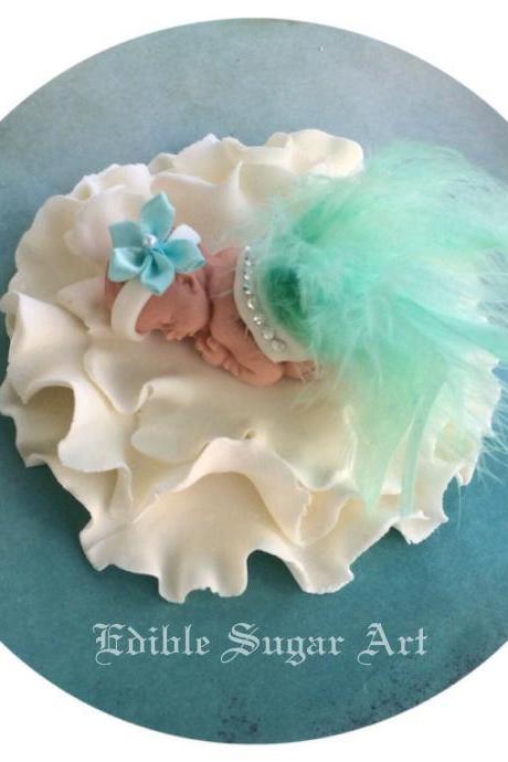 Baby shower cake topper Pink feather tutu Topper Fondant baby Tutu Cake Topper Fondant Cake Topper baby girl