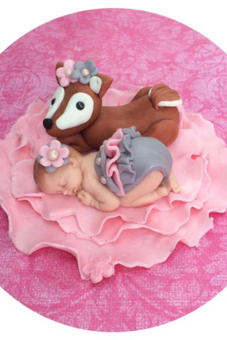 WOODLAND DEER BABYSHOWER Cake Topper Fondant Baby Girl or Boy woodland theme baby deer