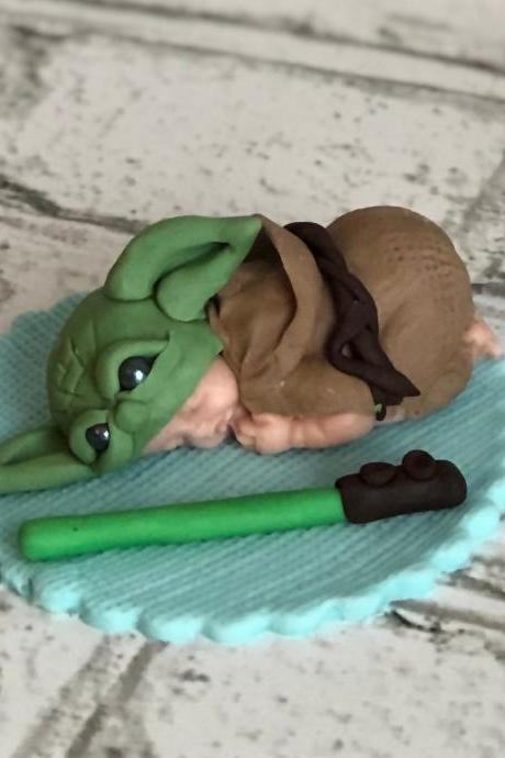 BABY YODA CAKE Topper baby Yoda baby shower Star Wars baby shower fondant baby Yoda Star Wars nursery Baby Yoda nursery