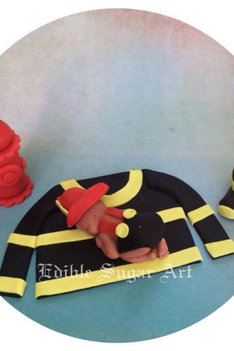 Firefighter Baby Shower Cake Topper Fireman Cake Topper Firetruck Cake Topper Fondant Firetruck Cake Topper Fondant Fireman