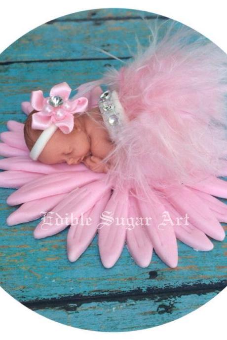 BABY SHOWER CAKE topper Pink feather tutu Topper Fondant baby Tutu Cake Topper Fondant Cake Topper baby girl
