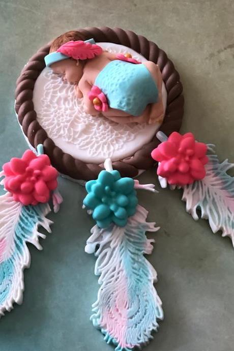 DREAM CATCHER BABY Shower Cake Topper, Boho Party Decor, Boho Theme Decorations, Tribal Baby Girl Shower, Boho Cake Topper Baby Girl