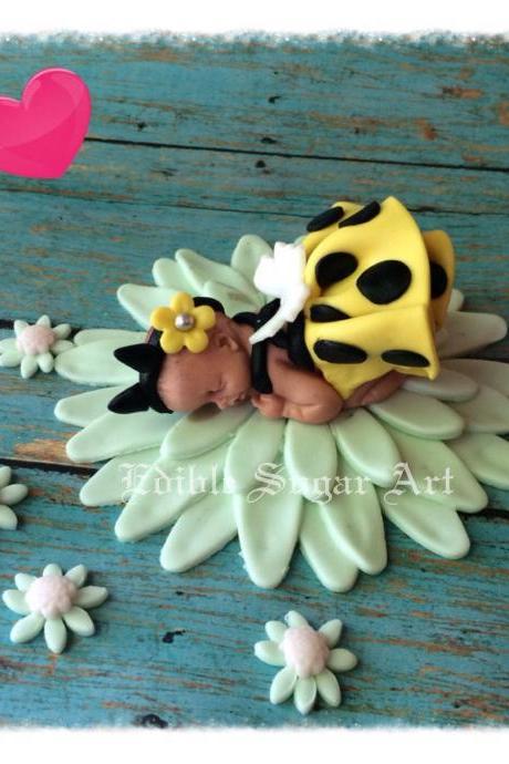 BUMBLE BEE Shower, bee cake topper, girl bumble bee, Bee baby shower, bumble bee decor, girly cake topper, fondant baby shower cake topper