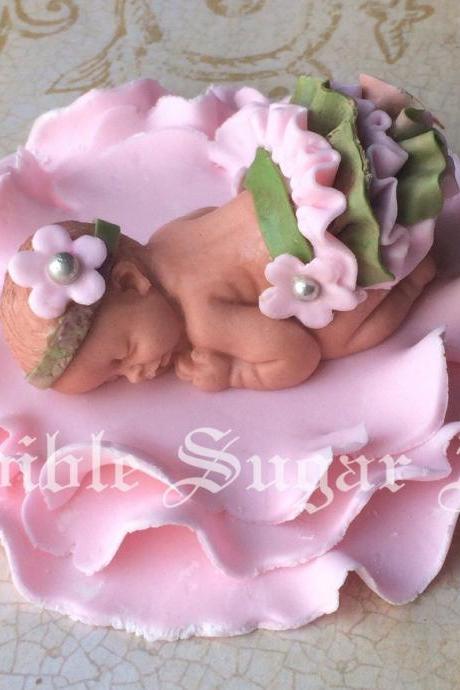 PINK CAKE TOPPER, Girl cake topper, baby shower cake topper, Pink and green cake topper, woodland girl cake topper, floral cake topper
