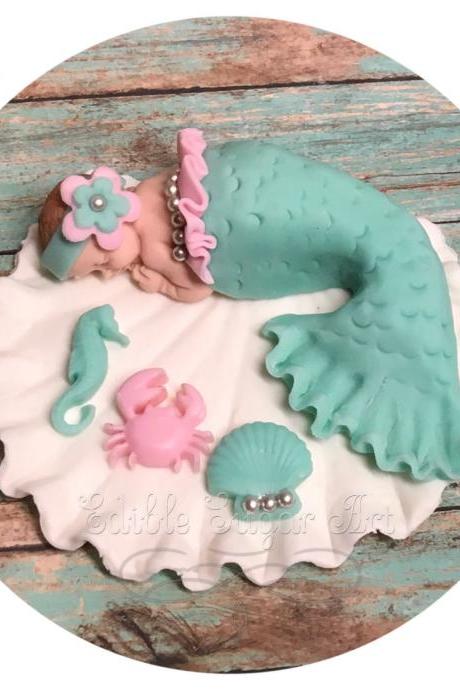 MERMAID BABY SHOWER Cake Topper Fondant baby nautical boat Tutu Cake Topper Fondant Cake Topper baby girl mermaid nursery mermaid invitation