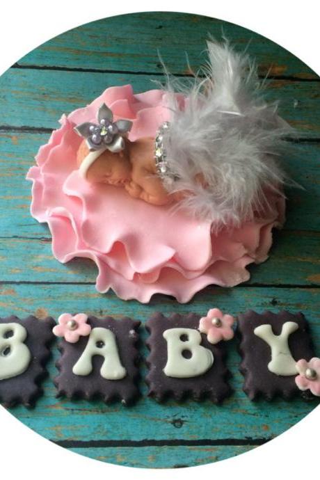 BABY SHOWER FONDANT Cake topper / Cake Topper Baby Shower / Girl baby shower cake topper / personalized baby shower cake topper / baby